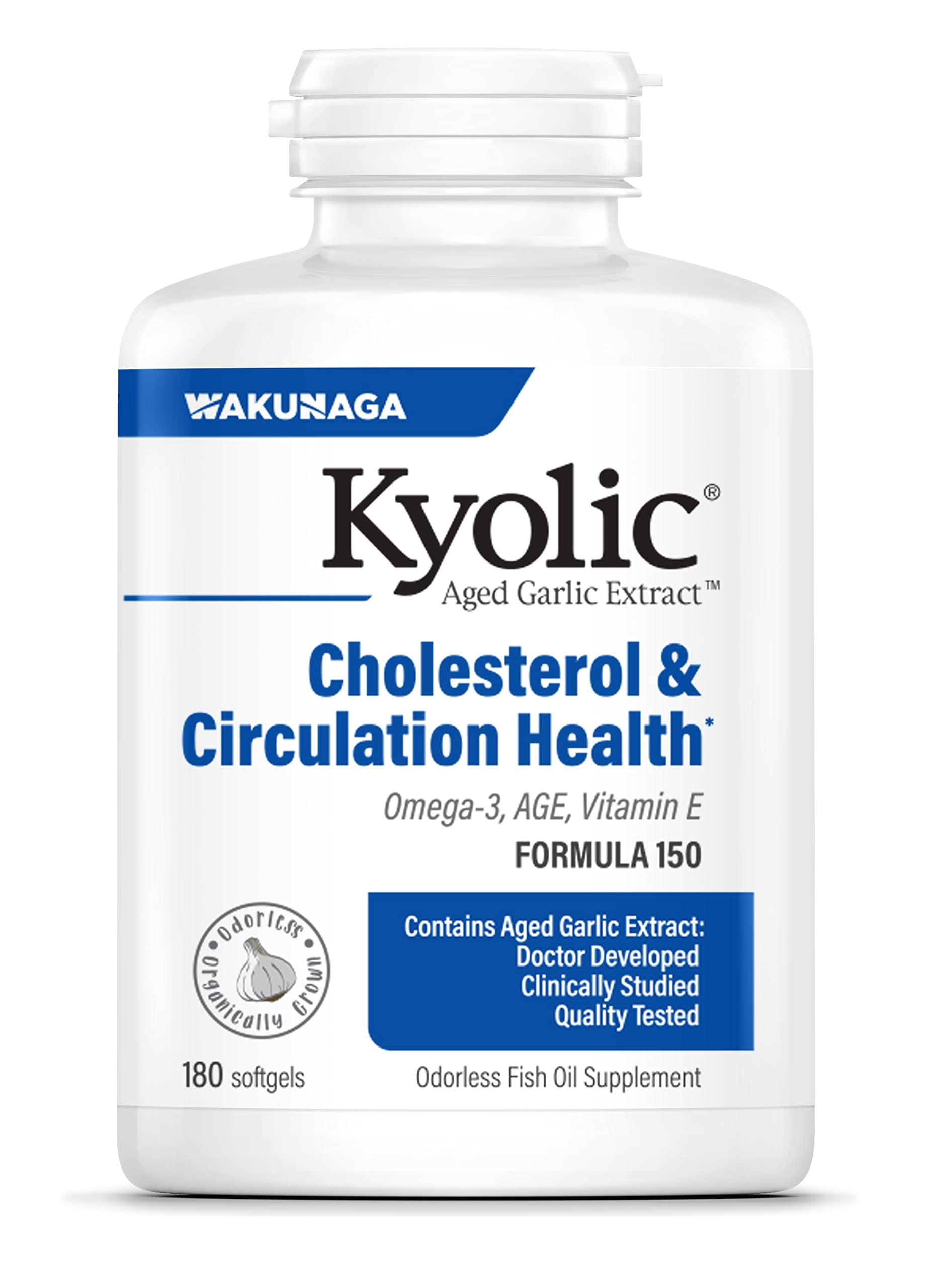 Kyolic Aged Garlic Extract Formula 150, Cholesterol and Circulation Health, Omega3 180 Soft