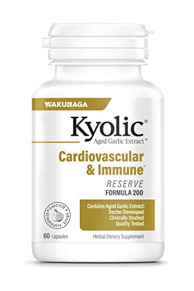 Kyolic Aged Garlic Extract Formula 200, Cardiovascular & Immune, Reserve 60 Capsules (Packaging May Vary)