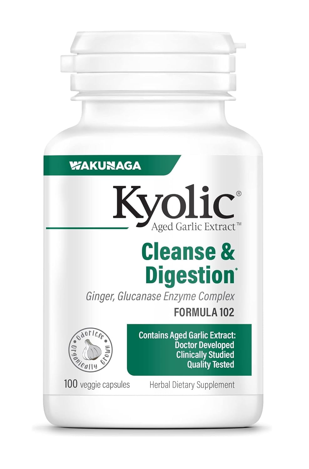 Kyolic Aged Garlic Extract Formula 102, Cleanse & Digestion*, Ginger and Enzyme Complex, 100 Vegetarian Tablets