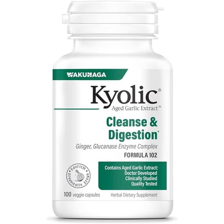 Kyolic Aged Garlic Extract Formula 102, Cleanse Digestion, Ginger and Enzyme Complex, 100 Vegetarian Tablets