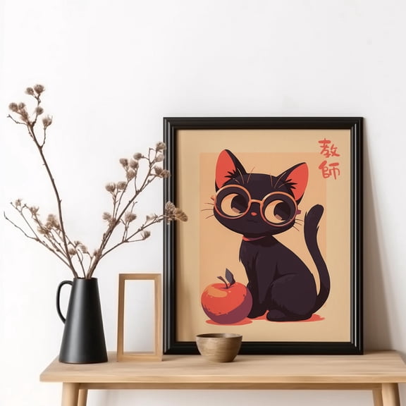 Kyoshi Cat Poster Kawaii Black Cat Teacher Art Japaneseinspired Teacher Gift Funny Classroom Decor School Gift Japanese Anime Cat Art