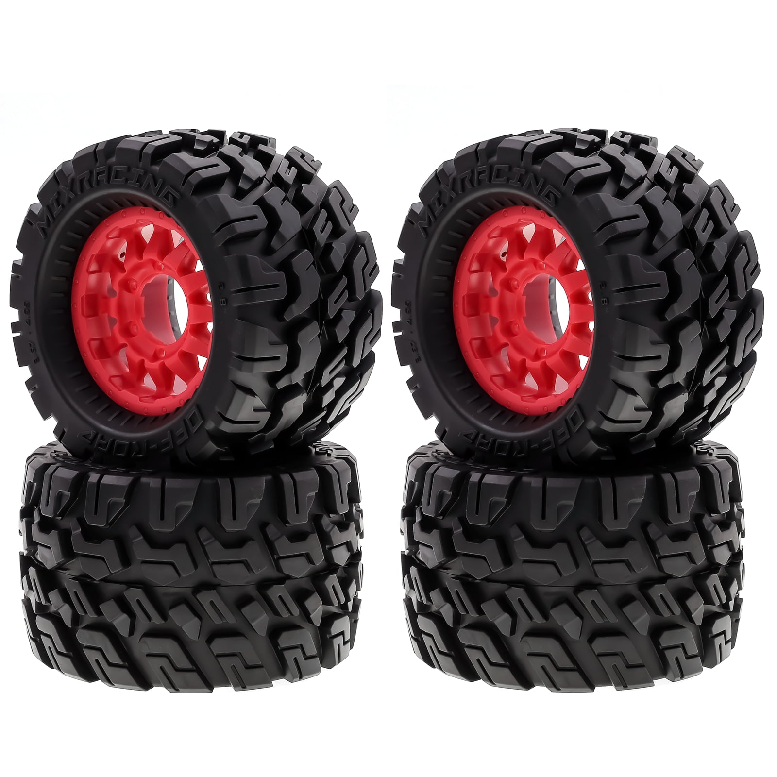 Kyosho Hpi Trax4 Mk2 Tamiya Axial 1/10 Remote Control Car Wheels, Red Rubber Tires, 4pcs