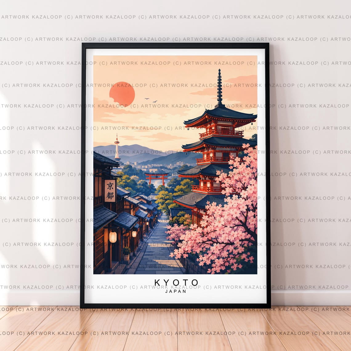 Kyoto Japan Illustration Poster, Cherry Blossom, Japanese Pagoda Travel ...
