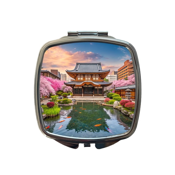 Kyoto Japan Koi Pond Travel Makeup Handbag Purse Small Pocket Compact Mirror