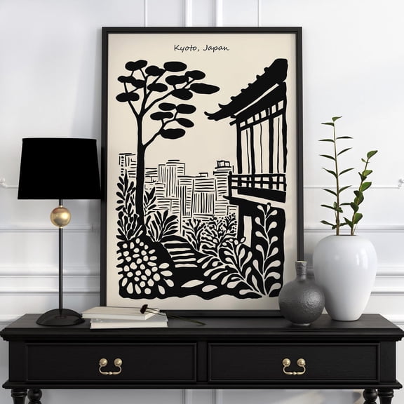 Kyoto Japan Minimalist Black Ink Landscape Art Unframed Paper Print