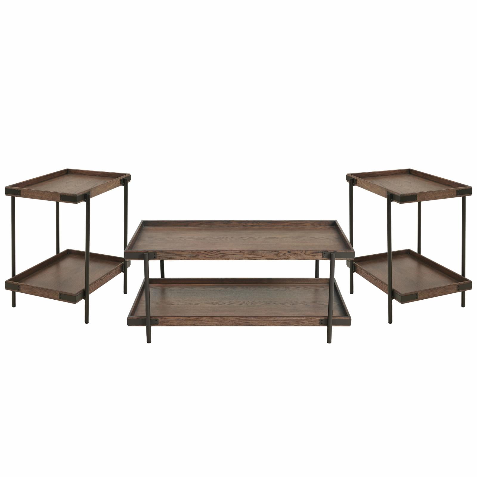 Kyra 3-Piece Rustic Oak and Metal Living Room Set