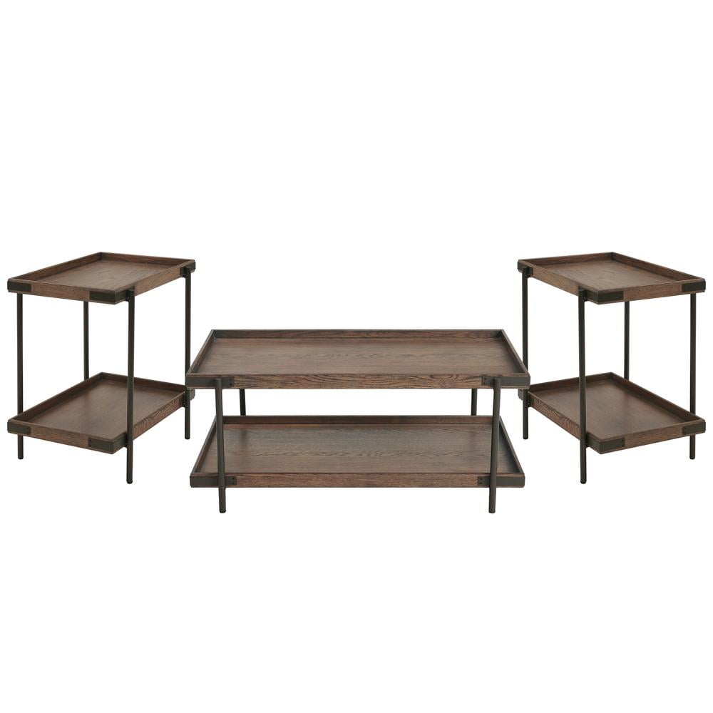 Kyra 3-Piece Rustic Oak and Metal Living Room Set