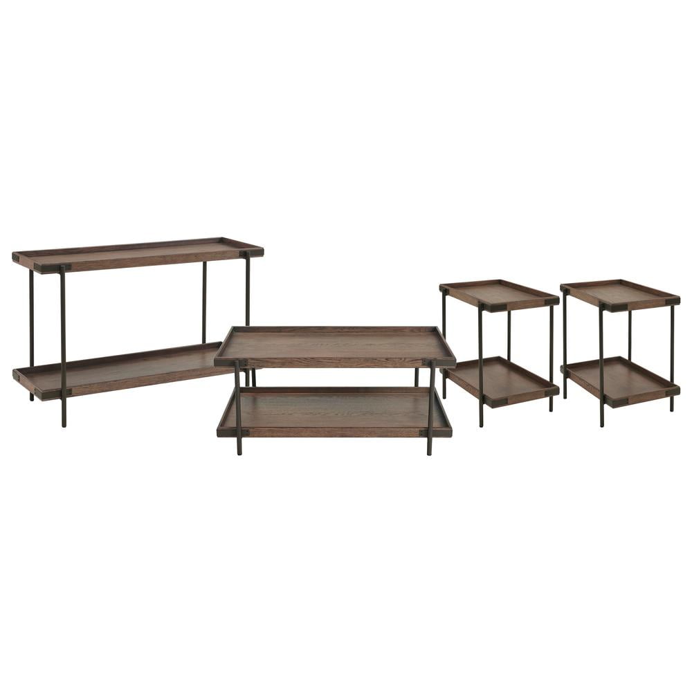 Alaterre Furniture Kyra Oak and Metal 4 Piece Coffee Table Set