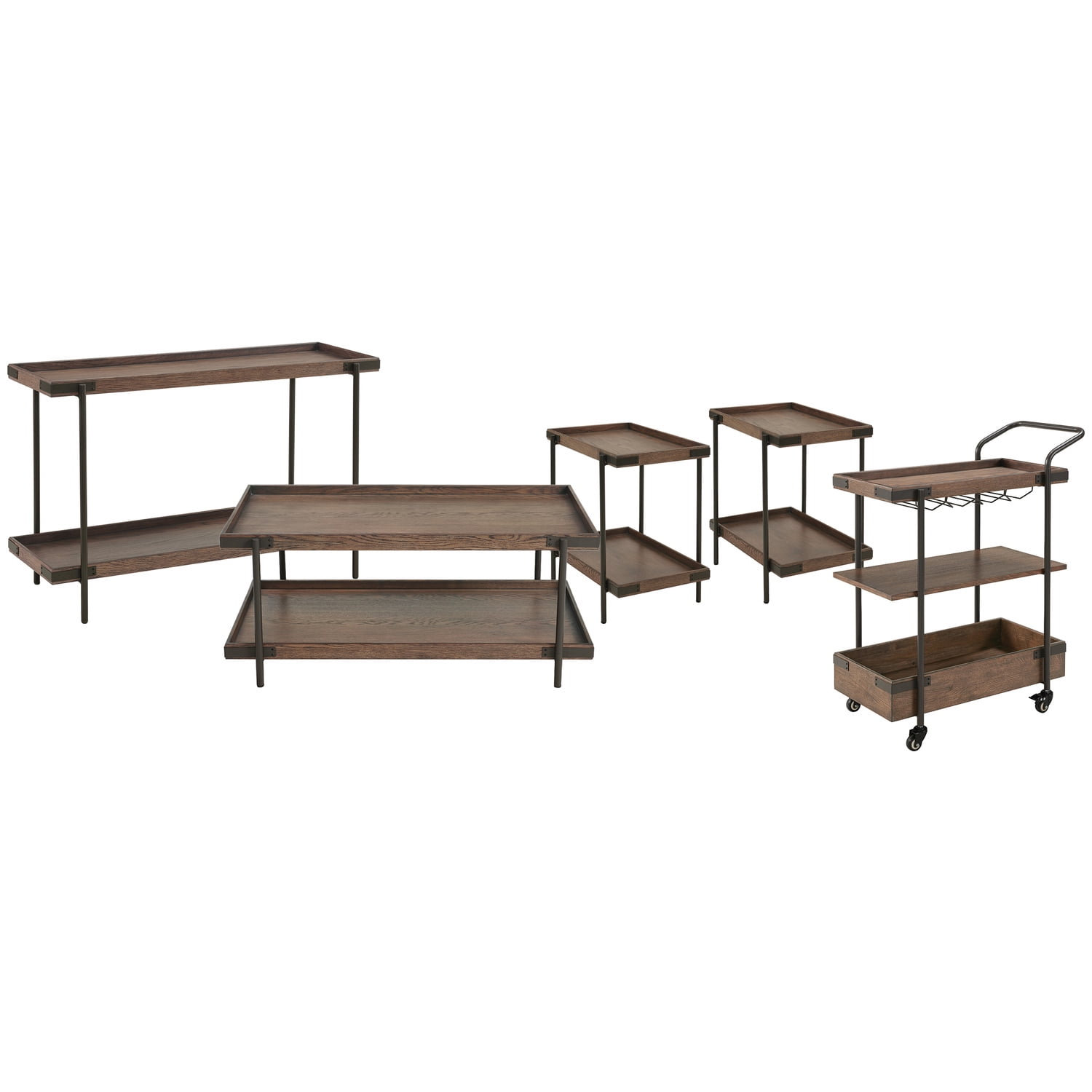 Kyra 5-Piece Rustic Oak and Metal Living Room Set