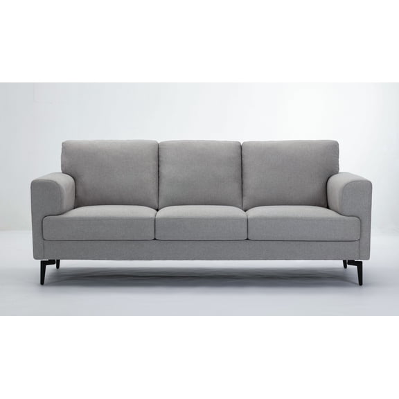 Kyrene Light Gray Linen 3-Seat Sofa with Pocket Coil Seating & Metal Legs  Modern, Durable Living Room Furniture, 84" W x 35" D x 35" H, 220lbs Per Seat Capacity