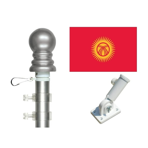 Kyrgyzstan 3'x5' Flag and Spinner Flagpole Set, Includes Flag, 6' Spinner Pole and Bracket