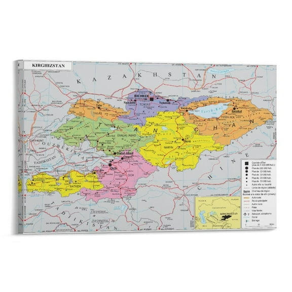 Kyrgyzstan Map Posters Poster Decorative Painting Canvas Wall Art Living Room Posters Bedroom Painting 16x24inch(40x60cm)