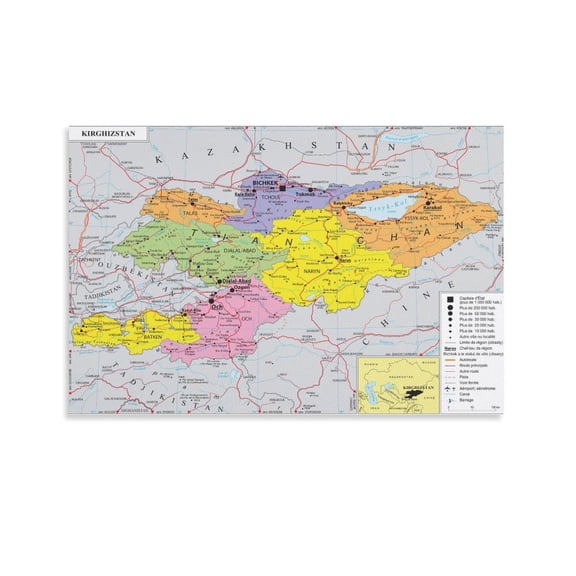 Kyrgyzstan Map Posters Wall Art Picture Painting Poster Canvas Print Posters Artworks Bedroom Living Room Decor 16x24inch(40x60cm)