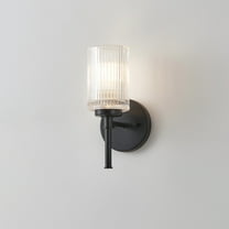 Kyrid 11.5 in. 1-Light Black Wall Sconces with Clear Ribbed Glass Shades and Decorative Tube