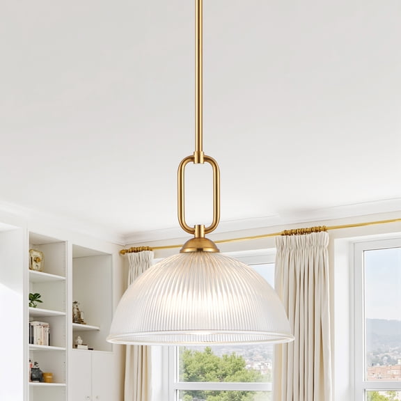 Kyrid 12’’ Painted Brushed Gold Dimmable Pendant Light with Clear Ribbed Glass
