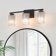 thumbnail image 1 of Kyrid 22 in. 3-Light Black Vanity Light with Clear Ribbed Glass Shades, 1 of 8
