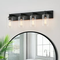 Kyrid 28 in. 4-Light Black Vanity Light with Clear Glass Shade