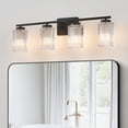 thumbnail image 1 of Kyrid 30 in. 4-Light Black Vanity Light with Clear Ribbed Glass Shades, 1 of 10