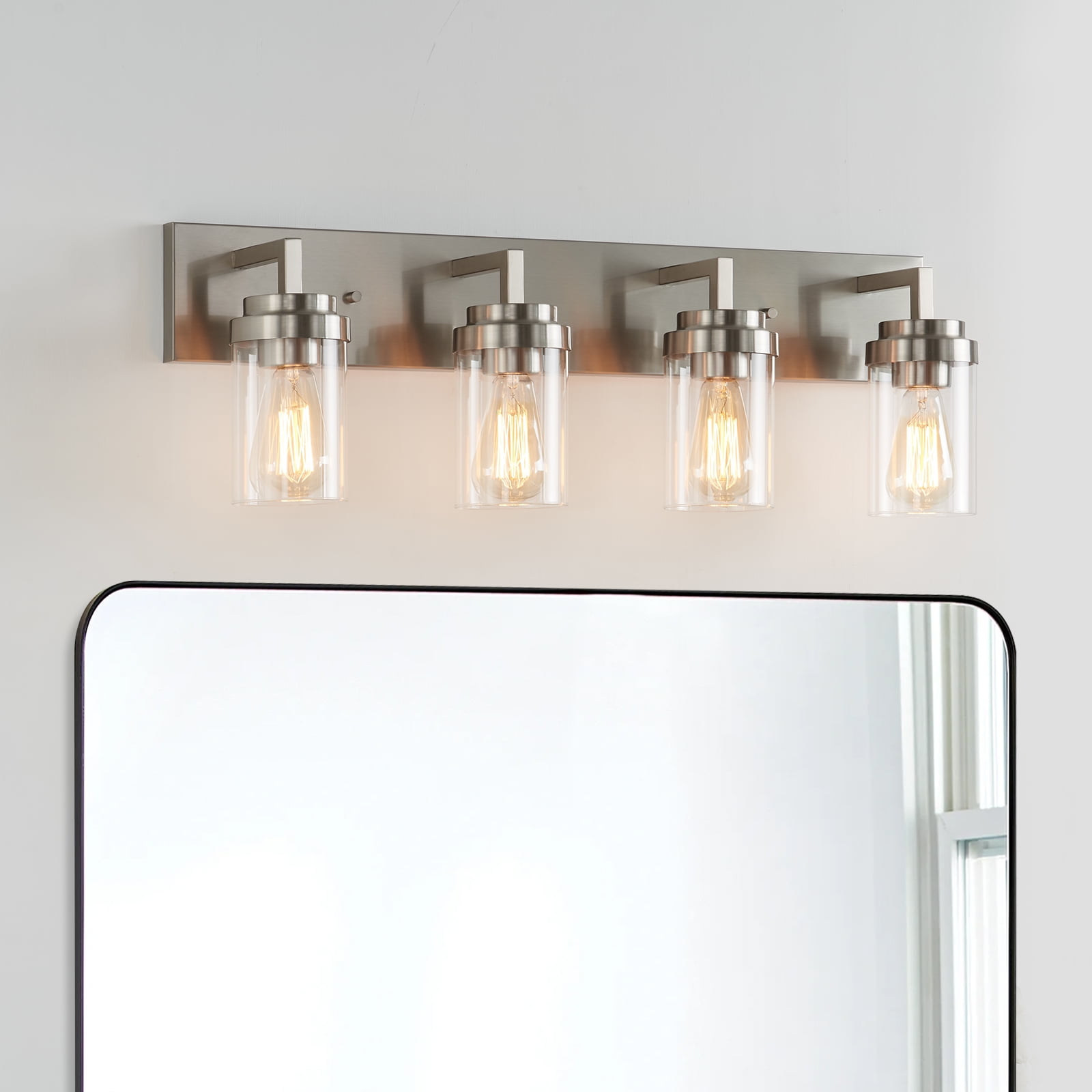 Brushed Nickel 4-Light Cylinder Vanity Light with Clear Glass Shades