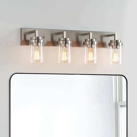 Kyrid 4-Light Brushed Nickel Vanity Light Modern Bathroom Light Fixtures Over Mirror with Clear Glass Shade