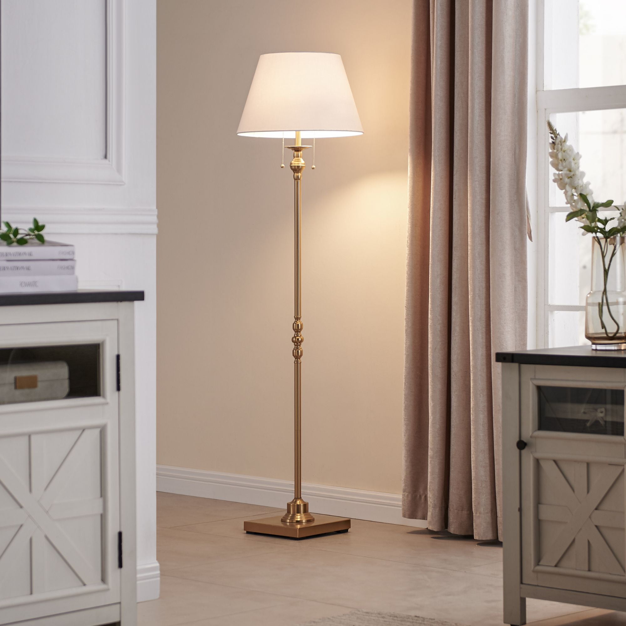 Gold Finish Empire Shade Floor Lamp with Pull String