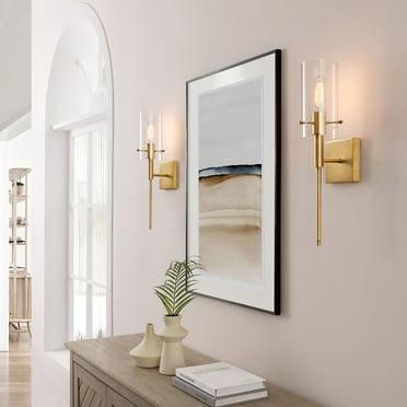 Kyrid Antique Brass Iron Armed Sconce Set of 2 Modern Slim Wall Sconce Set of 2
