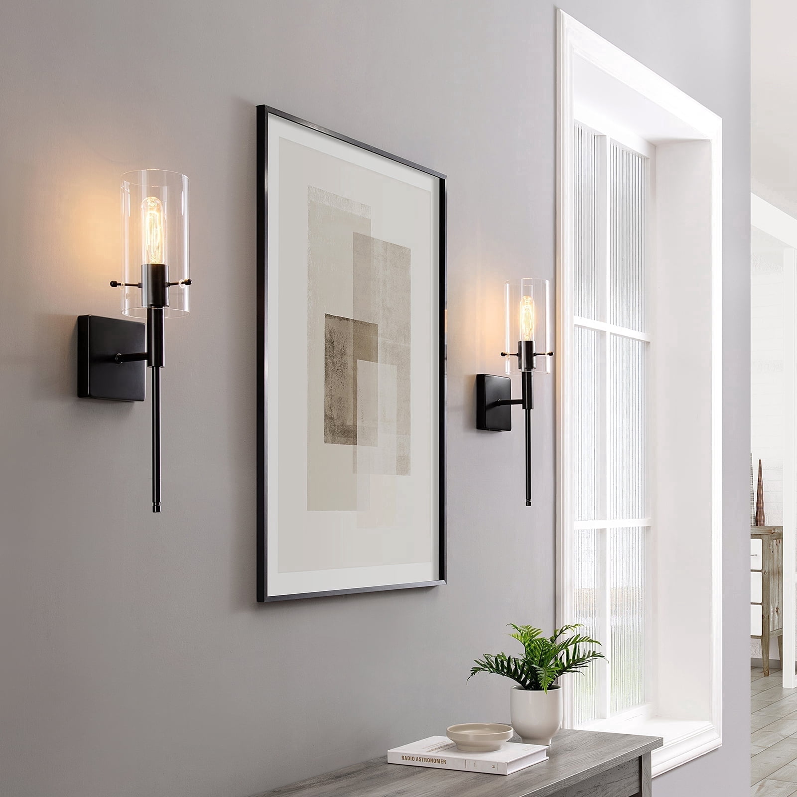 Kyrid Black Iron Armed Wall Sconce Set of 2, Modern Wall Sconce Light for Hallway, Stairway, Living Room, Bedroom