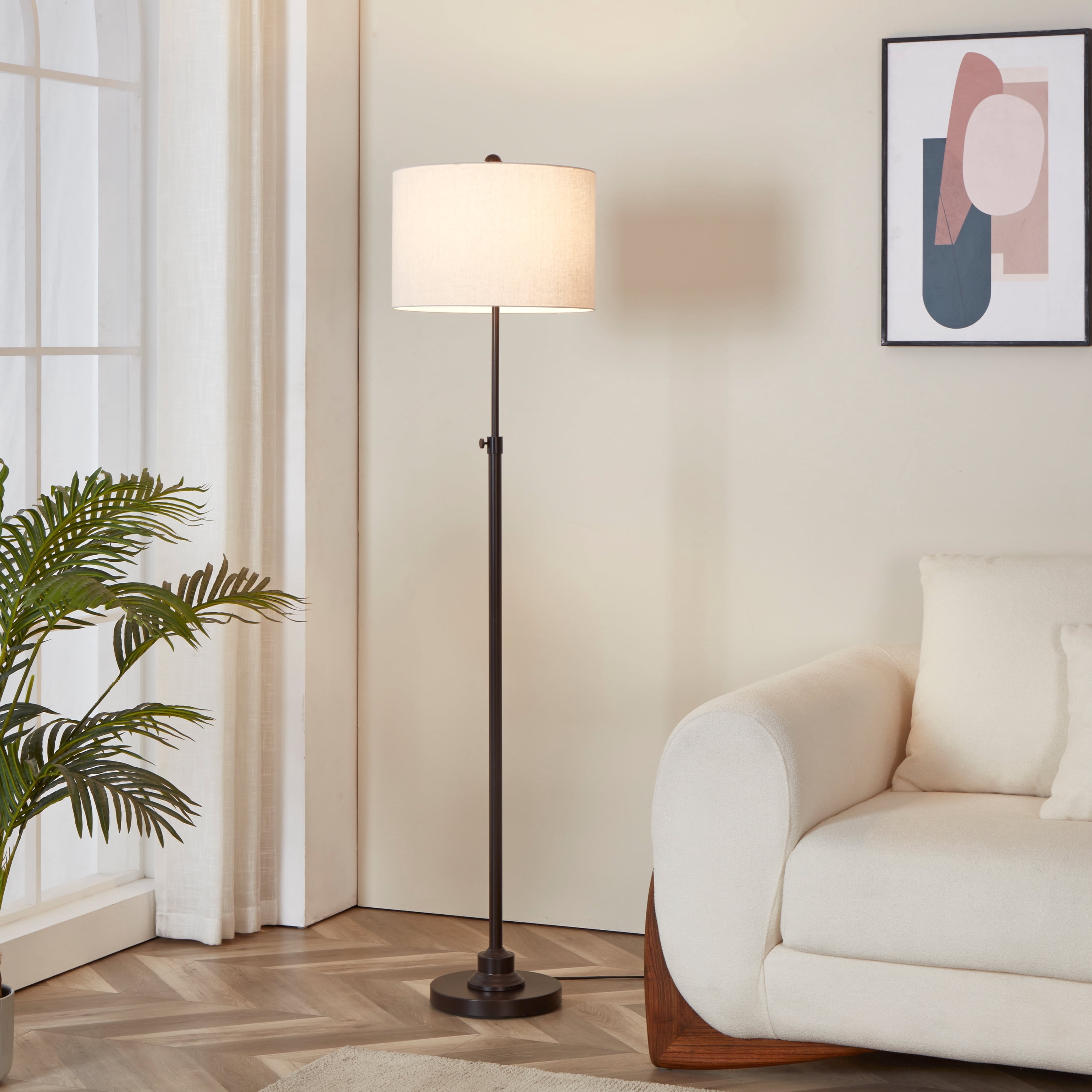 Kyrid 63.5”  Bronze Floor Lamp with Fabric Lampshade, Modern Standing Lamp for Living Room Bedroom