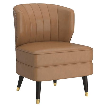 Kyrie 19" Modern Faux Leather Upholstered Accent Chair in Saddle Brown