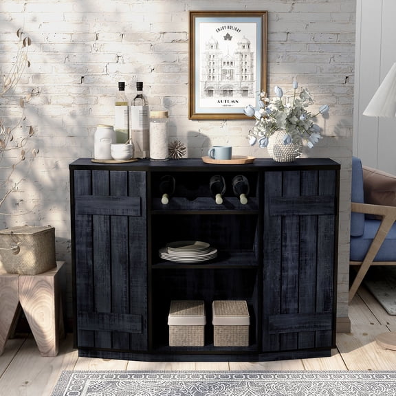 Kyro Multi-Storage Wood Rustic Navy Blue Buffet with Doors