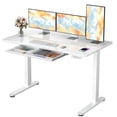 thumbnail image 1 of CHITOOMA Glass Top 48" x 24" Electric Standing Desk with Drawer,  Height Adjustable Sit Stand Desk for Home Office, White, 1 of 8