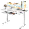 thumbnail image 1 of Kyspho Glass Top 48" x 24" Electric Standing Desk with Drawer, Height Adjustable Sit Stand Desk for Home Office, White, 1 of 8