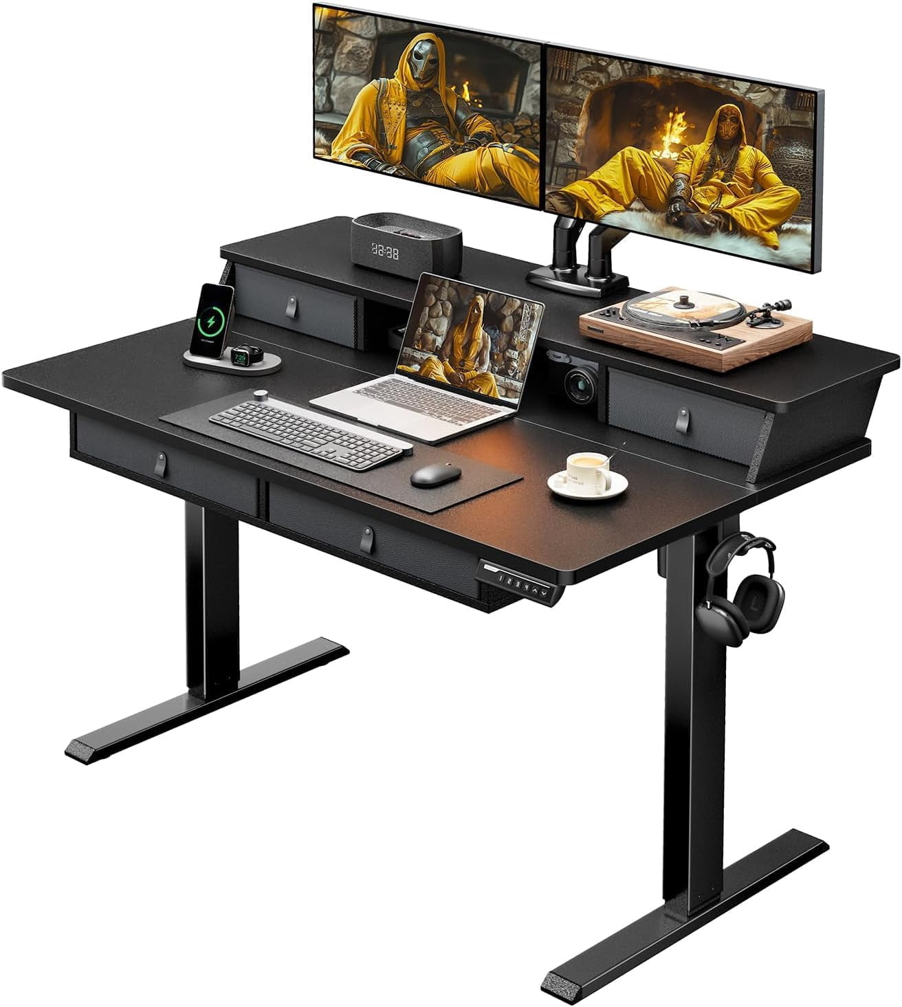 Computer Standing Drawer Kyspho 48″ x 30″ Standing Desk with Drawers, Electric Height Adjustable ...