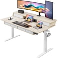thumbnail image 1 of Kyspho 55″ x 30″ Standing Desk with Drawers, Electric Height Adjustable Sit Stand Desk with Storage Shelf, 4 Memory Preset Computer Desk with Cable Management Tray for Home Office, Oak, 1 of 7