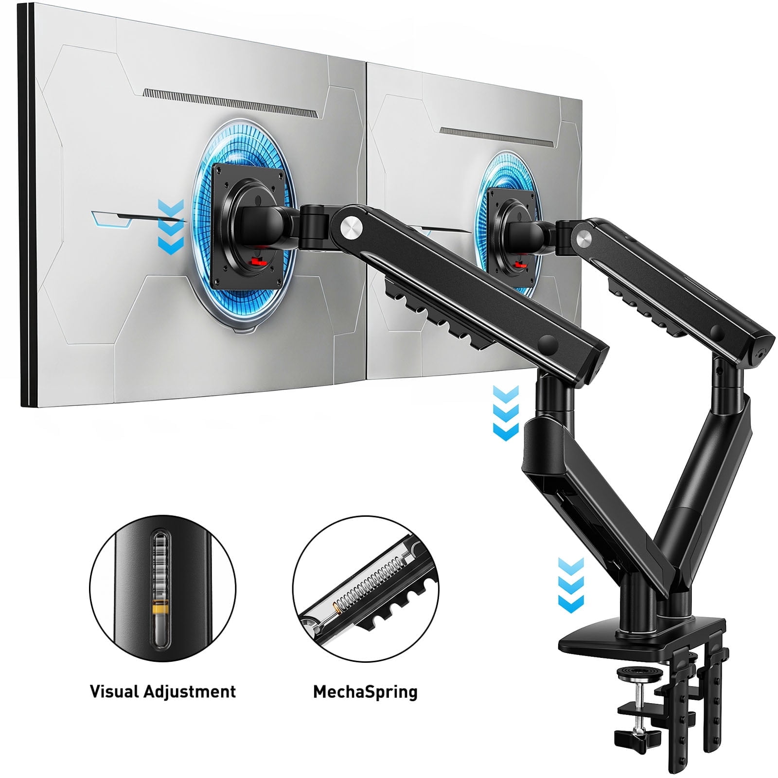 Kyspho FlowLift™ Dual Monitor Mount Stand for 13-32 inch Screens,Tool-Free Mount with MechaSpring,Full Motion Heavy Duty Visual Adjustment Arm Desk Mount, Max 100x100mm,Holds to 19.8 lbs per Monitor