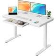 thumbnail image 1 of Kyspho Electric Standing Desk with Drawer, One Piece Tabletop 48" x 24" Height Adjustable Office Desk with USB Charging Ports, Sit to Stand Desk for Home, White, 1 of 11