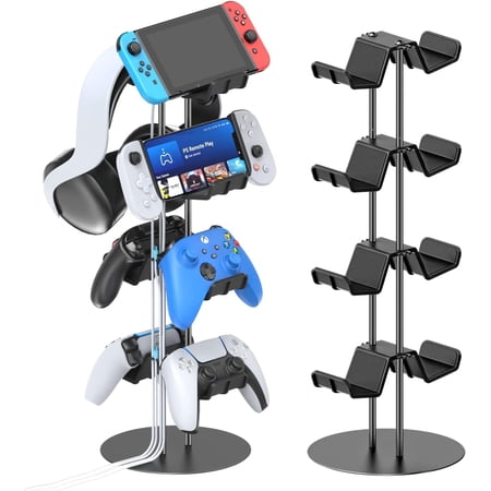 Kytok Controller Stand 4 Tiers with Cable Organizer for Desk, Universal Controller Display Stand Compatible with Xbox PS5 PS4 Nintendo Switch, Headset Holder & Desk Mounts for 8 Packs Controller