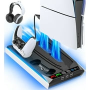 Kytok PS5/ PS5 Slim Stand for PlayStation 5 Console, PS5 Cooling Station with 3-Level Fan, PS5 Controller Charger for PS5 & Edge Controller, PS5 Accessories with 3 Charging Ports, Black