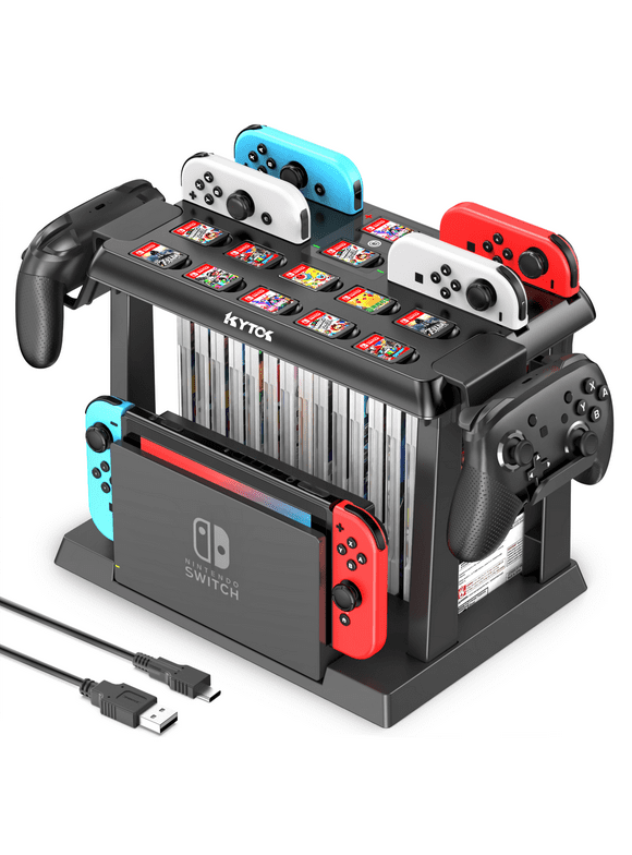 Kytok Switch Games Storage Organizer Tower with Joy Con Controller Charger, Nintendo Switch OLED Accessories, Switch Docking Station with Pro Controller Holder
