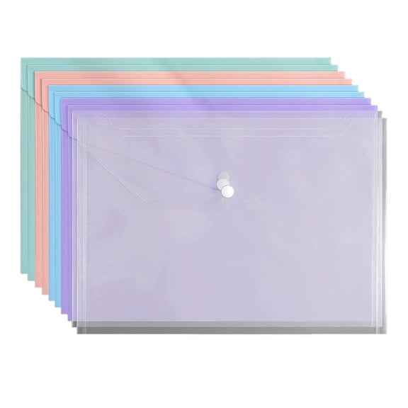 Kyusrd 10Pcs A4 Snap Button Clear File Folders,Plastic Document Pouches Office Supplies