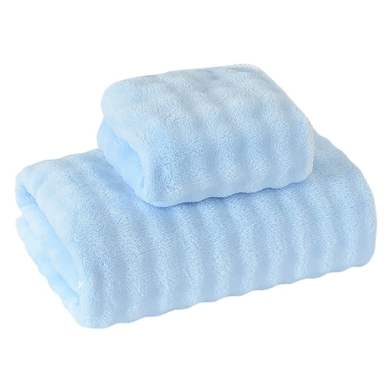 Kyusrd 2 Pieces Set Velvet Hand Towels and Bath Towels for Bathroom,Cotton Soft Absorbent Decorative Hand Towel for Face Spa Bath Gym Kitchen,Blue,35x75cm/70x140cm