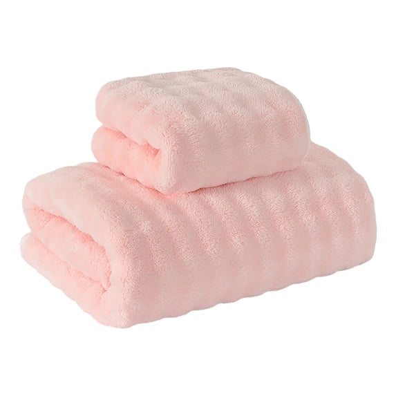 Kyusrd 2 Pieces Set Velvet Hand Towels and Bath Towels for Bathroom,Cotton Soft Absorbent Decorative Hand Towel for Face Spa Bath Gym Kitchen,Pink,35x75cm/70x140cm