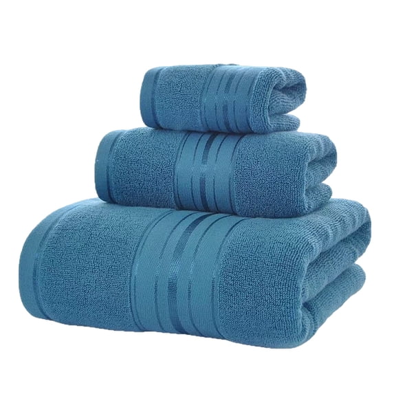 Kyusrd 3 Pieces Set Velvet Hand Towels and Bath Towels for Bathroom,Cotton Soft Absorbent Decorative Hand Towel for Face Spa Bath Gym Kitchen,Blue,34x34cm/34x74cm/70x140cm