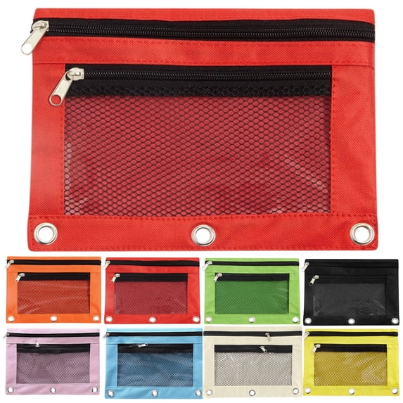 Kyusrd Clear Mesh Pencil Pouch,3 Ring Binder,Zipper Closure,Multi-Color,Transparent,Cosmetic Bag,Stationery Organizer