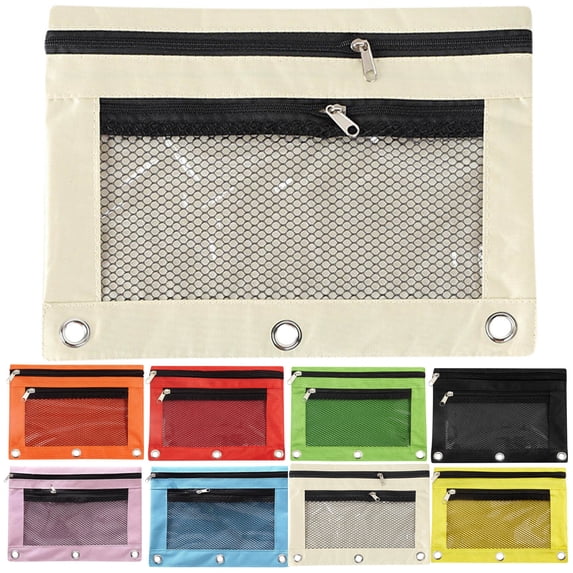 Kyusrd Clear Mesh Pencil Pouch,3 Ring Binder,Zipper Closure,Multi-Color,Transparent,Cosmetic Bag,Stationery Organizer