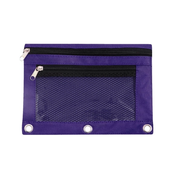 Kyusrd 3 Ring Binder Oxford Fabric Pencil Pouch,Double Zipper Stationery Bag with Mesh Window,Multi-Purpose Organizer for Office
