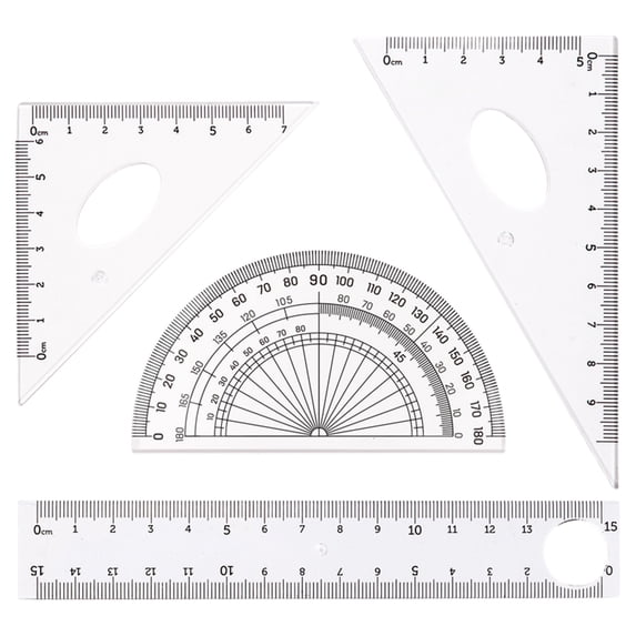 Kyusrd 4-Piece Ruler Set, 15Cm Ruler Triangle Ruler Protractor For Elementary