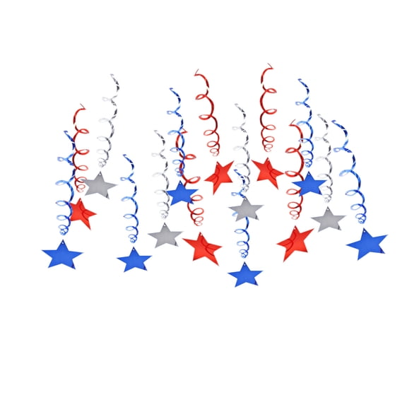Kyusrd 4th of July and 250th Memorial Day Decorations,24pcs/set PVC Five-Pointed Star Ceiling Decorative Pull,for Independence Day Birthday Party Scene Arrangement