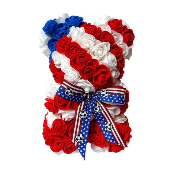 Kyusrd 4th of July and 250th Memorial Day Decorations,Independence Day Themed Artificial Rose Bear,Soccer Bear Gift