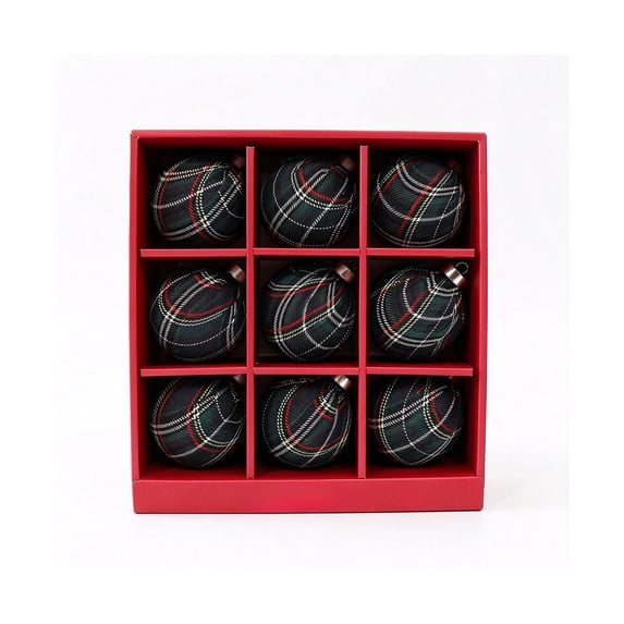 Kyusrd 8cm Christmas Balls for Christmas Tree Ornaments,Plaid Plastic Christmas Ball Set,Decorative Ornaments,Decor Set of 9Pcs